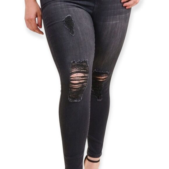 Black Mid Rise Distressed Denim Skinny Ankle Jeans - NEW - Picture 4 of 4